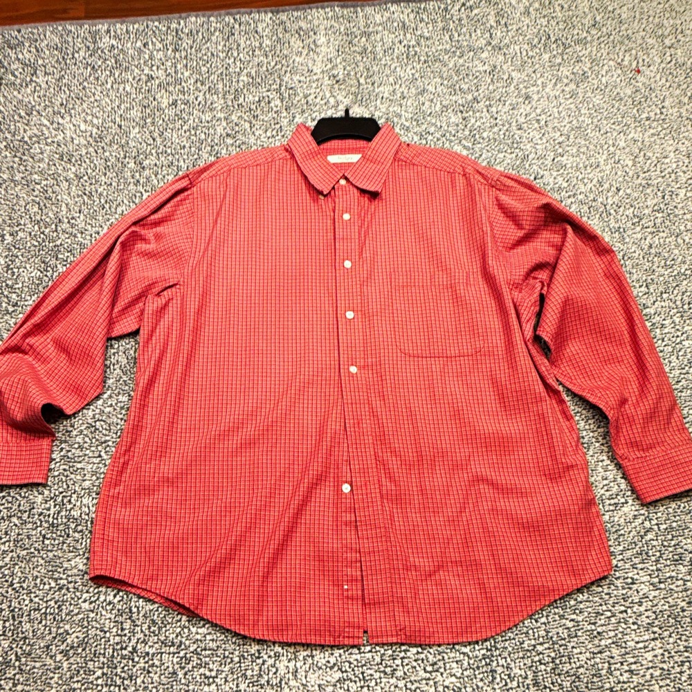 Turnbury Men's Red Check Dress Shirt XL 35 Long Sleeve Point Collar Pockets